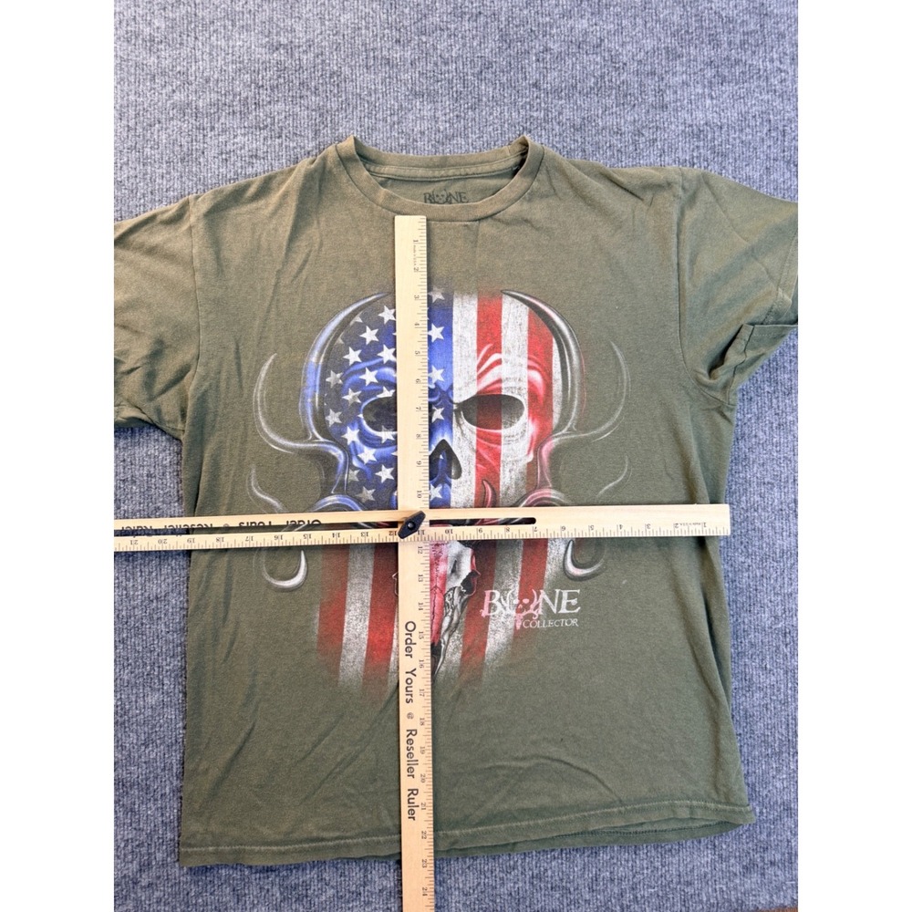 Bone Collector Mens M Green Graphic Tee American Flag Deer Skull Hunting Shirt - Picture 5 of 6